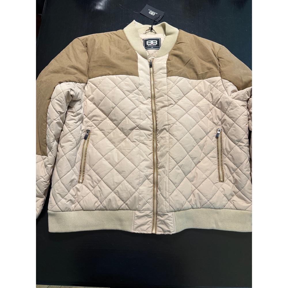 Benjamin Black Mens Quilted Bomber Jacket Tan Beige Colorblock Full Zip 3XL NEW